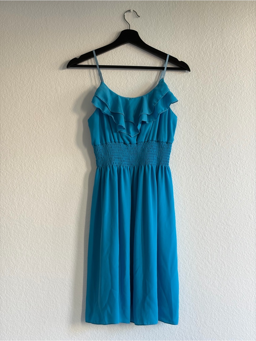 Body Central Turquoise Blue Ruffle Smocked Waist Dress